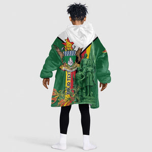 Personalized Zimbabwe Heroes' Day Kid Wearable Blanket Hoodie Nyika yeZimbabwe Monument - Coat Of Arms - African Pride
