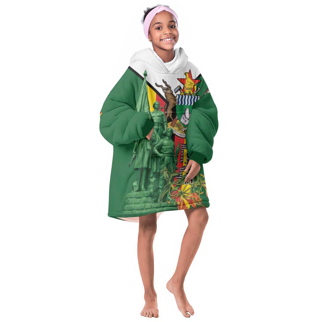 Personalized Zimbabwe Heroes' Day Kid Wearable Blanket Hoodie Nyika yeZimbabwe Monument - Coat Of Arms - African Pride