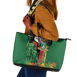 Zimbabwe Heroes' Day Leather Tote Bag Nyika yeZimbabwe Monument - Coat Of Arms - African Pride