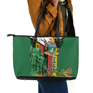 Zimbabwe Heroes' Day Leather Tote Bag Nyika yeZimbabwe Monument - Coat Of Arms - African Pride