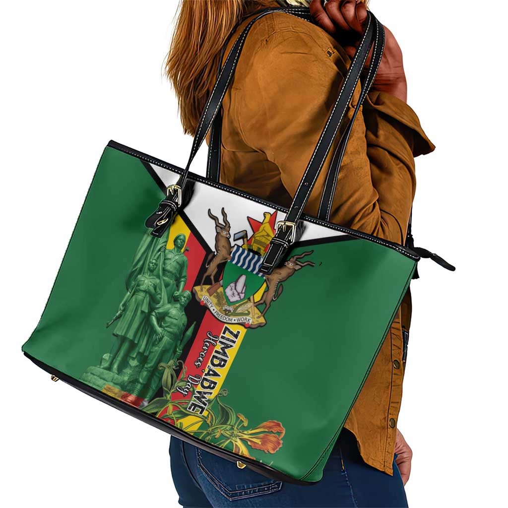 Zimbabwe Heroes' Day Leather Tote Bag Nyika yeZimbabwe Monument - Coat Of Arms - African Pride