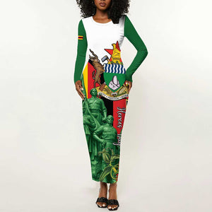 Personalized Zimbabwe Heroes' Day Long Sleeve Bodycon Dress Nyika yeZimbabwe Monument - Coat Of Arms - African Pride