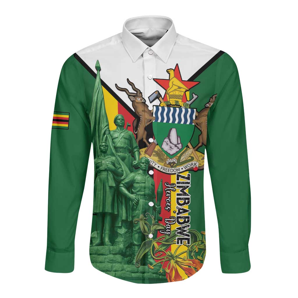 Personalized Zimbabwe Heroes' Day Long Sleeve Button Shirt Nyika yeZimbabwe Monument - Coat Of Arms - African Pride
