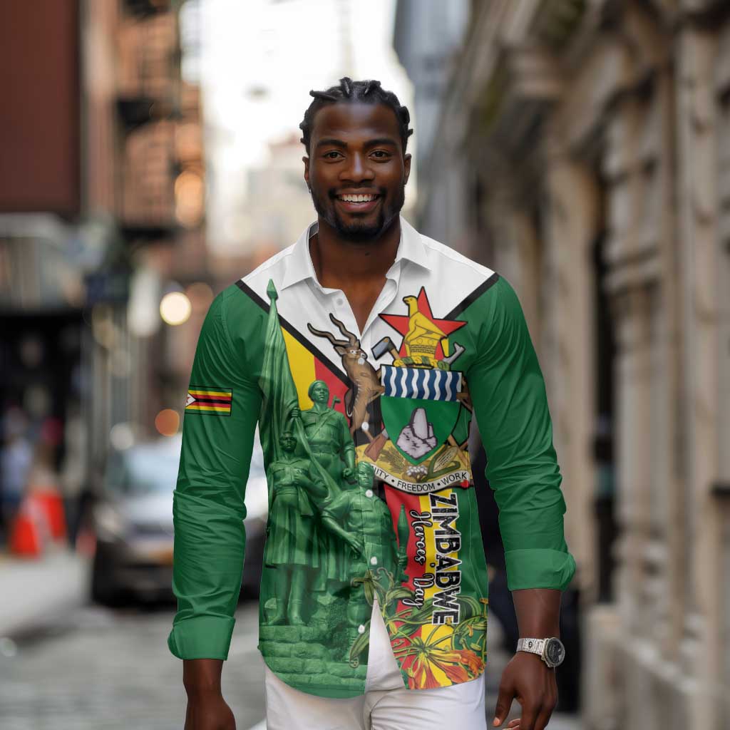 Personalized Zimbabwe Heroes' Day Long Sleeve Button Shirt Nyika yeZimbabwe Monument - Coat Of Arms - African Pride