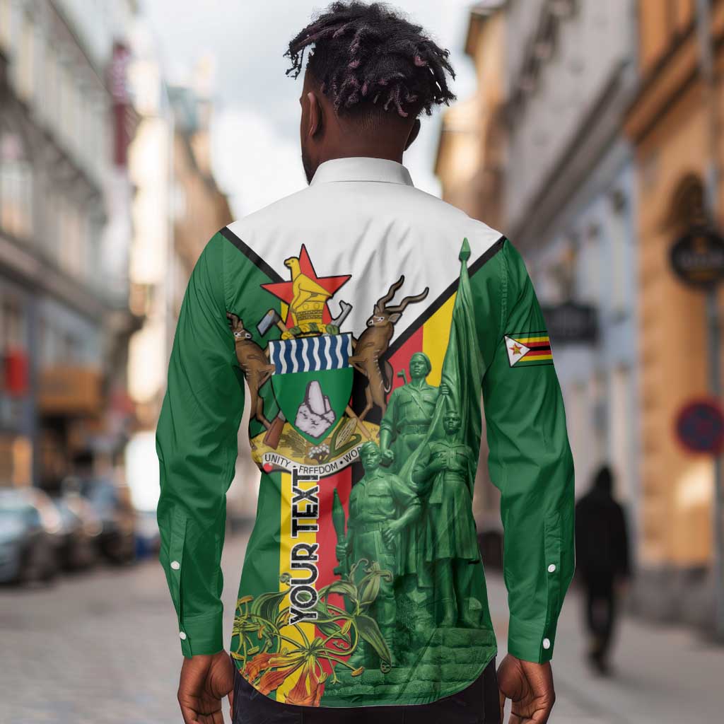 Personalized Zimbabwe Heroes' Day Long Sleeve Button Shirt Nyika yeZimbabwe Monument - Coat Of Arms - African Pride