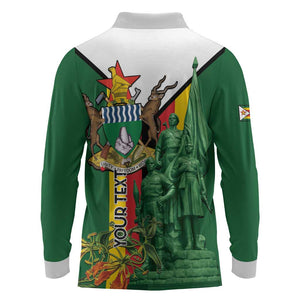 Personalized Zimbabwe Heroes' Day Long Sleeve Polo Shirt Nyika yeZimbabwe Monument - Coat Of Arms - African Pride