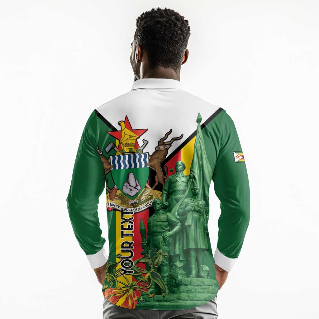 Personalized Zimbabwe Heroes' Day Long Sleeve Polo Shirt Nyika yeZimbabwe Monument - Coat Of Arms - African Pride