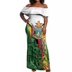 Personalized Zimbabwe Heroes' Day Off Shoulder Maxi Dress Nyika yeZimbabwe Monument - Coat Of Arms - African Pride