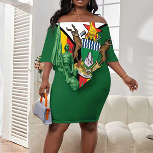Personalized Zimbabwe Heroes' Day Off Shoulder Short Dress Nyika yeZimbabwe Monument - Coat Of Arms - African Pride