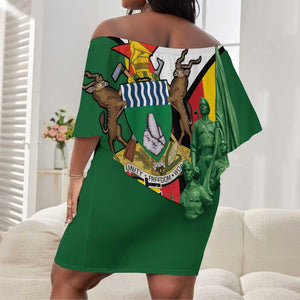 Personalized Zimbabwe Heroes' Day Off Shoulder Short Dress Nyika yeZimbabwe Monument - Coat Of Arms - African Pride