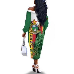 Personalized Zimbabwe Heroes' Day Off The Shoulder Long Sleeve Dress Nyika yeZimbabwe Monument - Coat Of Arms - African Pride