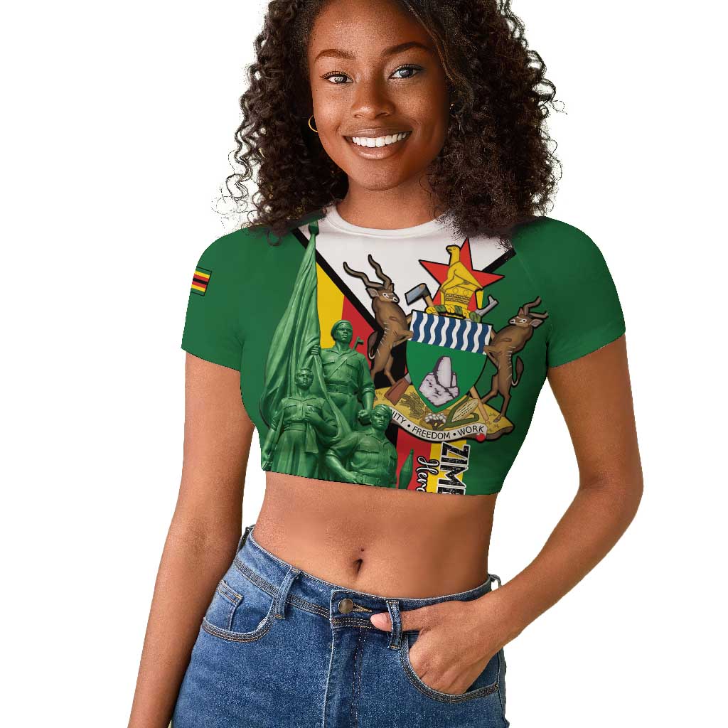 Personalized Zimbabwe Heroes' Day Raglan Cropped T shirt Nyika yeZimbabwe Monument - Coat Of Arms - African Pride