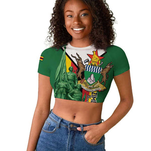 Personalized Zimbabwe Heroes' Day Raglan Cropped T shirt Nyika yeZimbabwe Monument - Coat Of Arms - African Pride