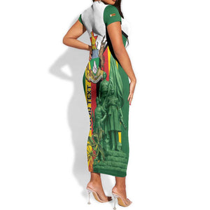 Personalized Zimbabwe Heroes' Day Short Sleeve Bodycon Dress Nyika yeZimbabwe Monument - Coat Of Arms - African Pride