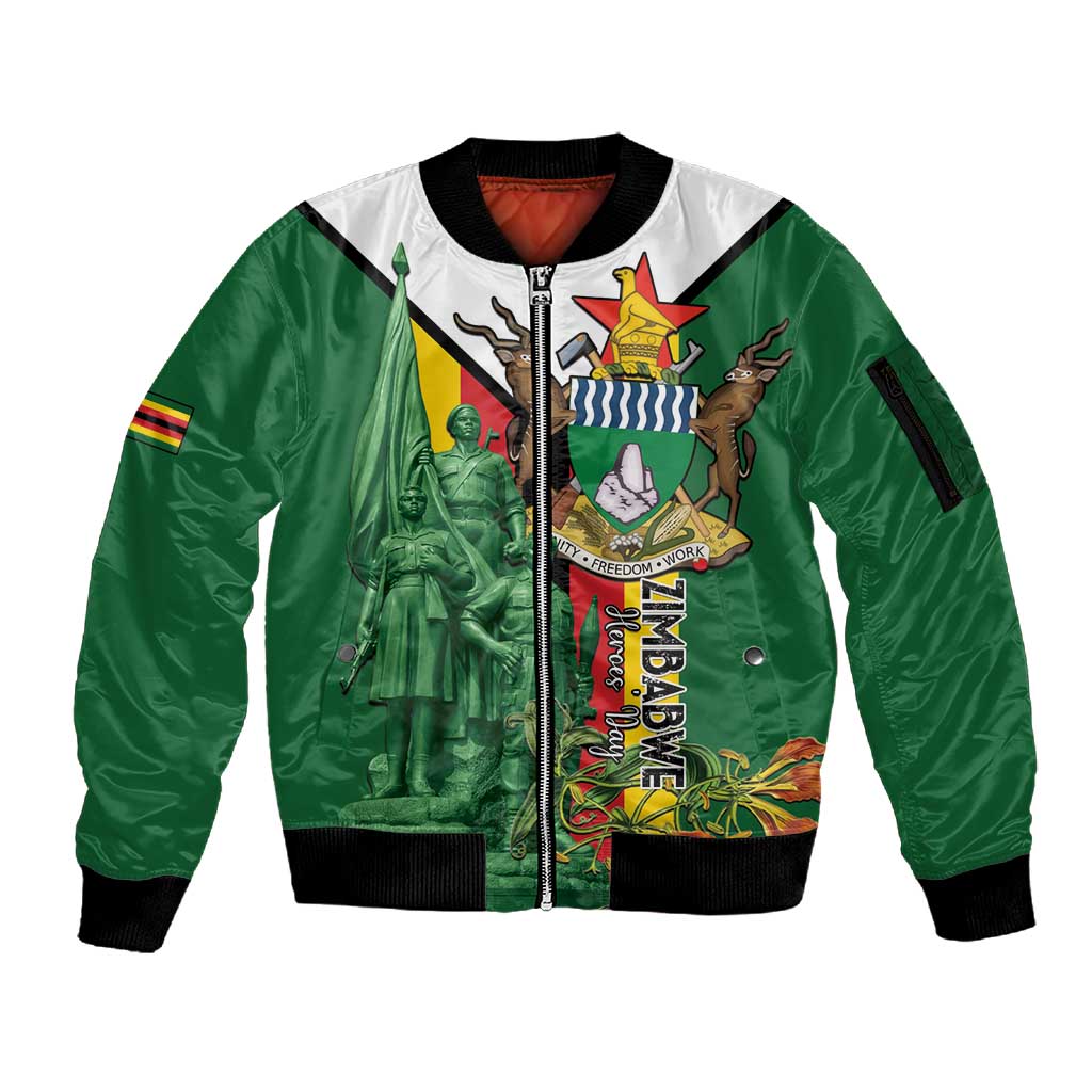 Personalized Zimbabwe Heroes' Day Sleeve Zip Bomber Jacket Nyika yeZimbabwe Monument - Coat Of Arms - African Pride
