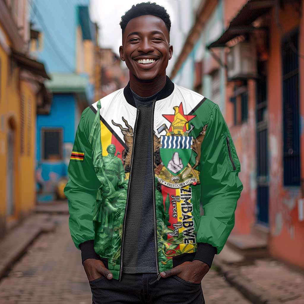 Personalized Zimbabwe Heroes' Day Sleeve Zip Bomber Jacket Nyika yeZimbabwe Monument - Coat Of Arms - African Pride