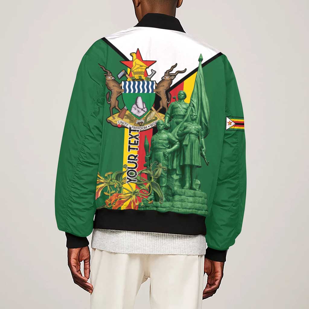 Personalized Zimbabwe Heroes' Day Sleeve Zip Bomber Jacket Nyika yeZimbabwe Monument - Coat Of Arms - African Pride