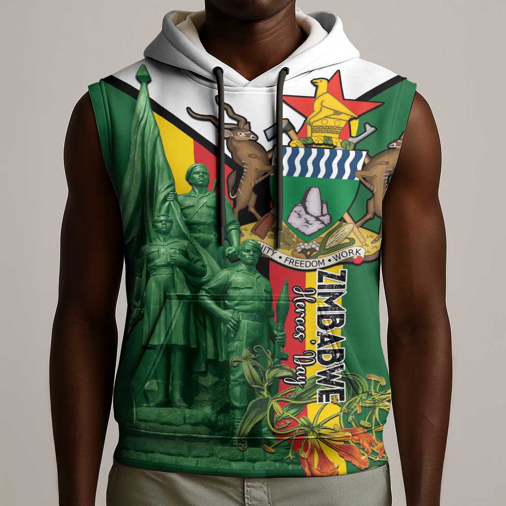 Personalized Zimbabwe Heroes' Day Sleeveless Hoodie Nyika yeZimbabwe Monument - Coat Of Arms - African Pride