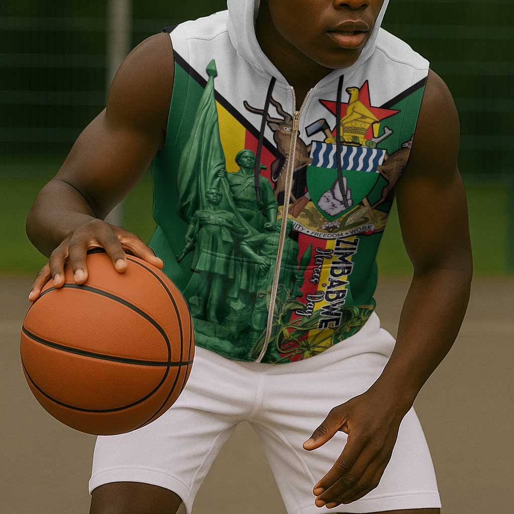 Personalized Zimbabwe Heroes' Day Sleeveless Zip Hoodie Nyika yeZimbabwe Monument - Coat Of Arms - African Pride