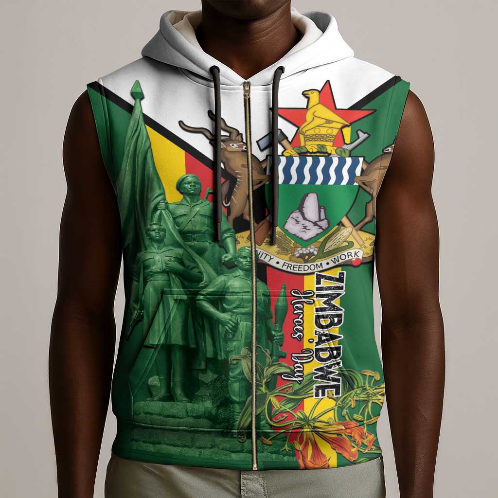 Personalized Zimbabwe Heroes' Day Sleeveless Zip Hoodie Nyika yeZimbabwe Monument - Coat Of Arms - African Pride
