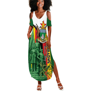 Personalized Zimbabwe Heroes' Day Summer Maxi Dress Nyika yeZimbabwe Monument - Coat Of Arms - African Pride