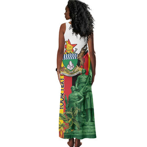 Personalized Zimbabwe Heroes' Day Tank Maxi Dress Nyika yeZimbabwe Monument - Coat Of Arms - African Pride