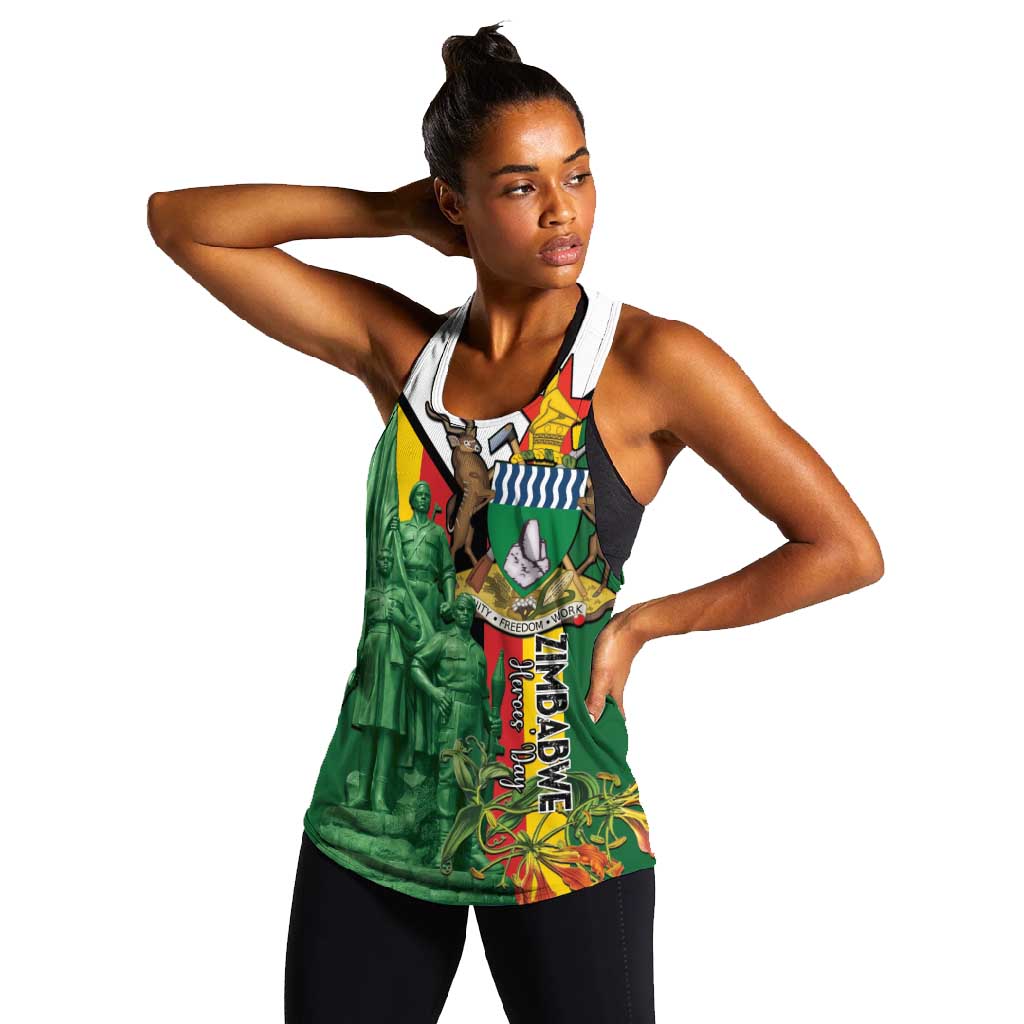 Personalized Zimbabwe Heroes' Day Women Racerback Tank Nyika yeZimbabwe Monument - Coat Of Arms - African Pride