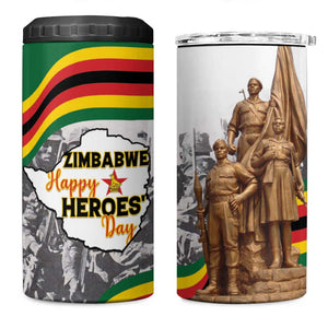 Happy Heroes Day Zimbabwe 4 in 1 Can Cooler Tumbler Unity Freedom Work - African Pride