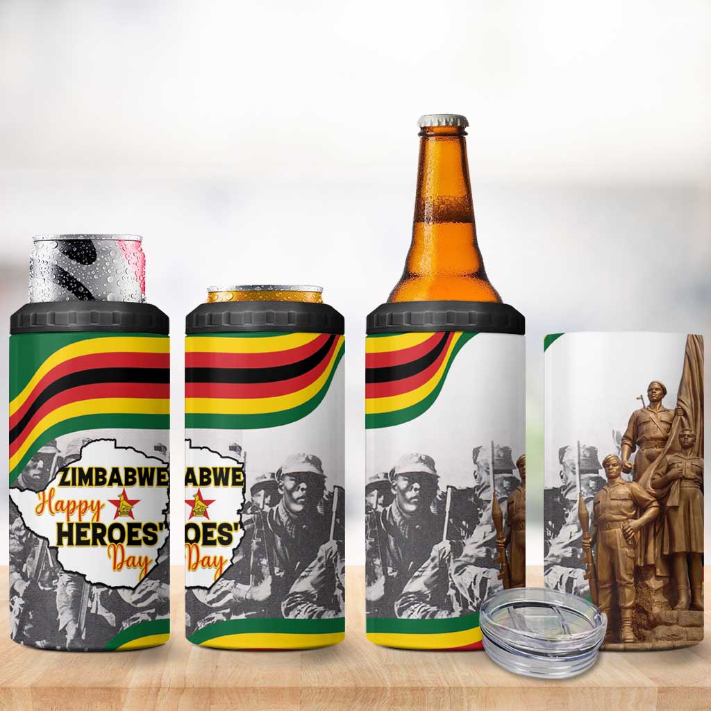 Happy Heroes Day Zimbabwe 4 in 1 Can Cooler Tumbler Unity Freedom Work - African Pride