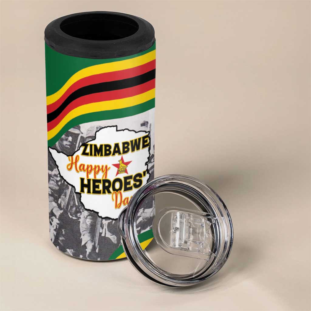 Happy Heroes Day Zimbabwe 4 in 1 Can Cooler Tumbler Unity Freedom Work - African Pride