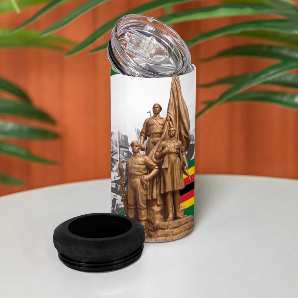 Happy Heroes Day Zimbabwe 4 in 1 Can Cooler Tumbler Unity Freedom Work - African Pride