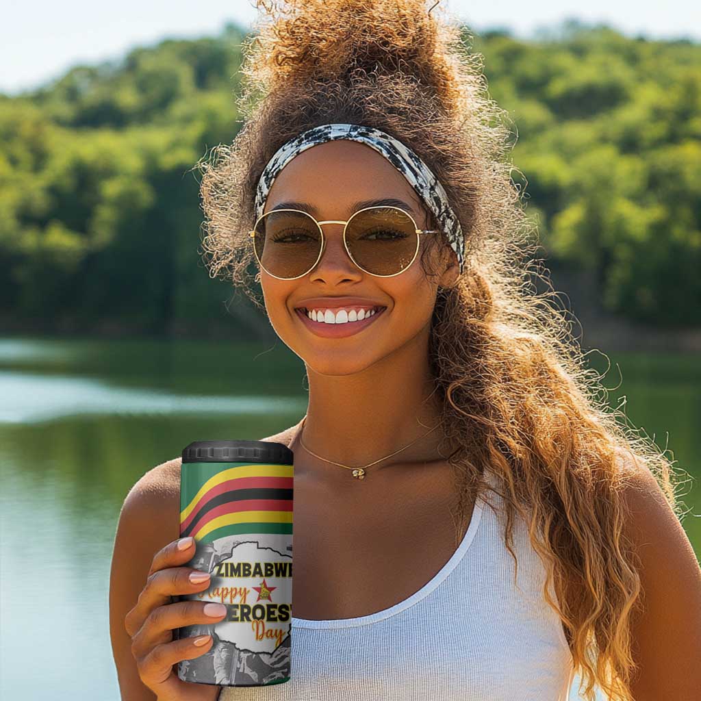 Happy Heroes Day Zimbabwe 4 in 1 Can Cooler Tumbler Unity Freedom Work - African Pride