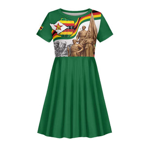 Happy Heroes Day Zimbabwe Kid Short Sleeve Dress Unity Freedom Work - African Pride