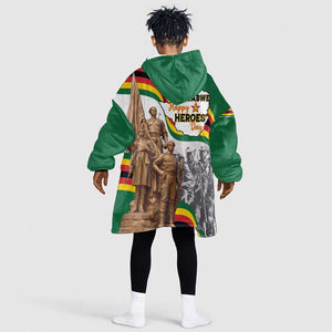 Happy Heroes Day Zimbabwe Kid Wearable Blanket Hoodie Unity Freedom Work - African Pride