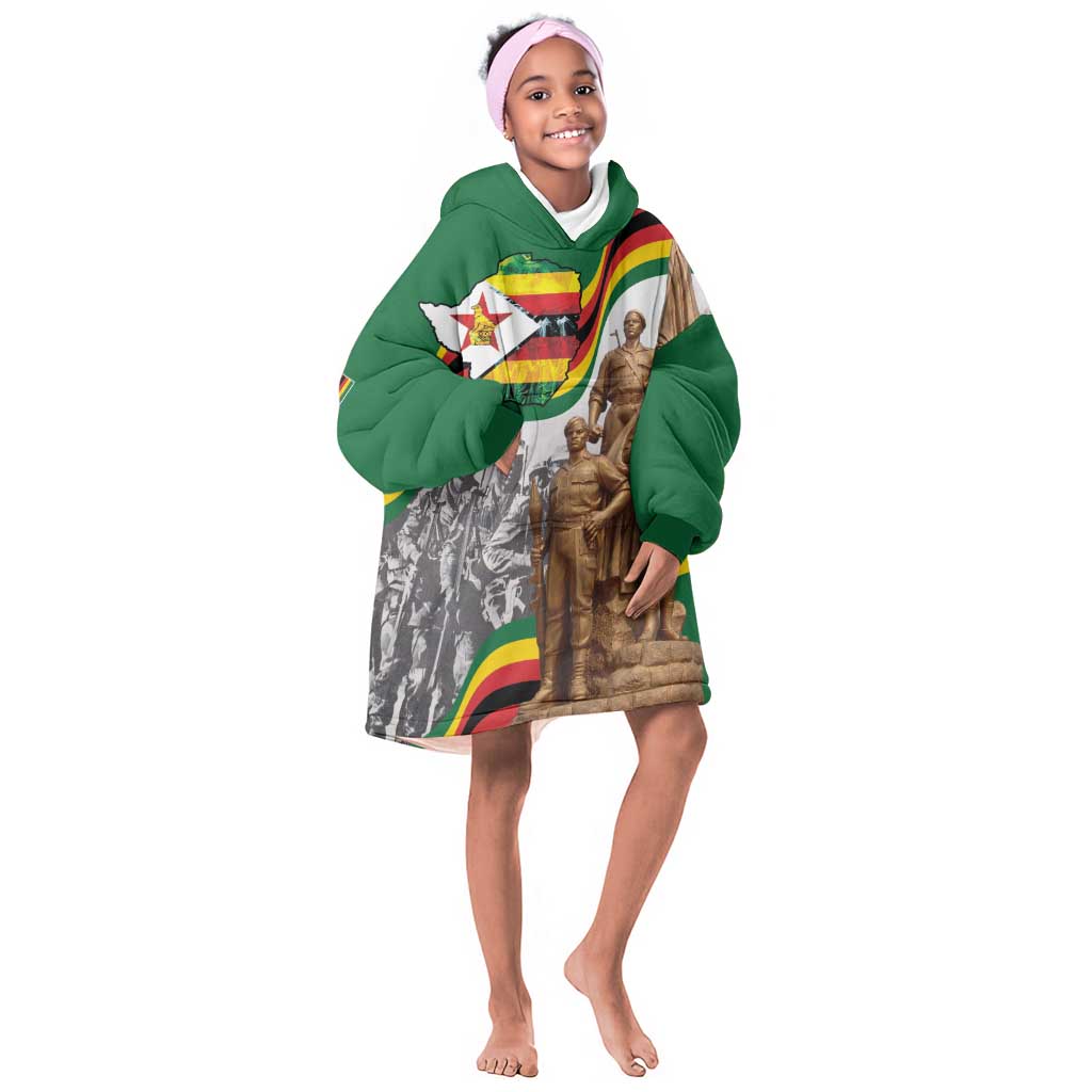 Happy Heroes Day Zimbabwe Kid Wearable Blanket Hoodie Unity Freedom Work - African Pride