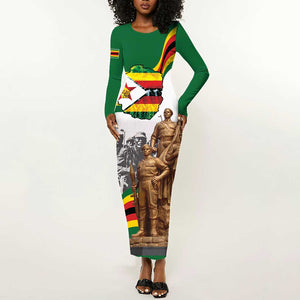 Happy Heroes Day Zimbabwe Long Sleeve Bodycon Dress Unity Freedom Work - African Pride