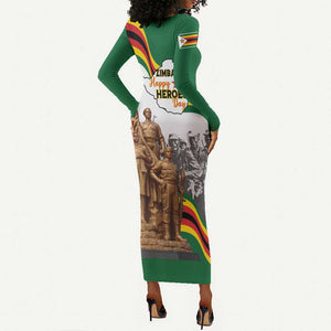 Happy Heroes Day Zimbabwe Long Sleeve Bodycon Dress Unity Freedom Work - African Pride