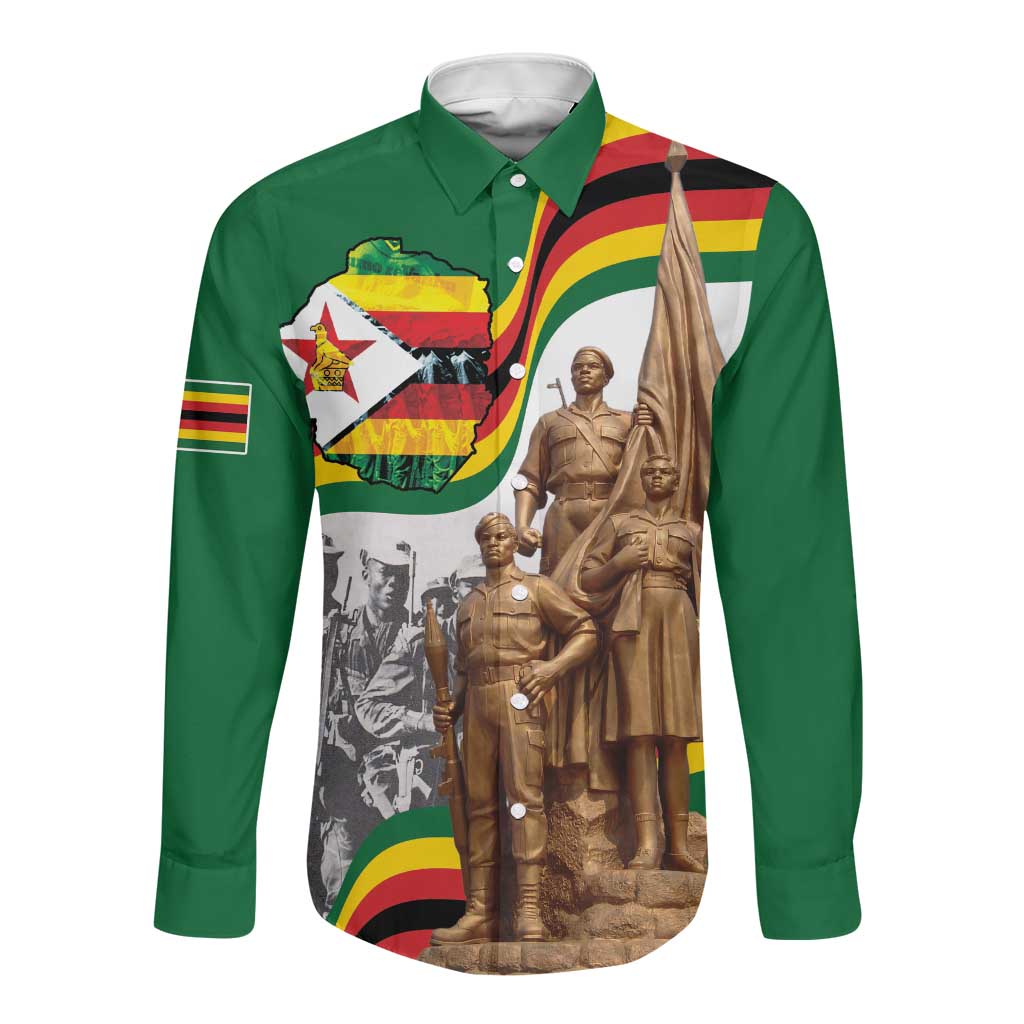 Happy Heroes Day Zimbabwe Long Sleeve Button Shirt Unity Freedom Work - African Pride