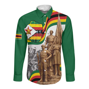 Happy Heroes Day Zimbabwe Long Sleeve Button Shirt Unity Freedom Work - African Pride