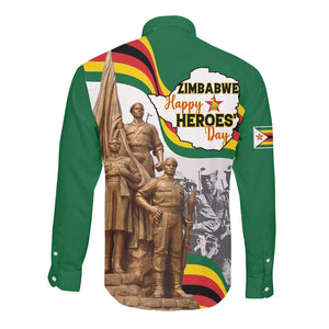 Happy Heroes Day Zimbabwe Long Sleeve Button Shirt Unity Freedom Work - African Pride