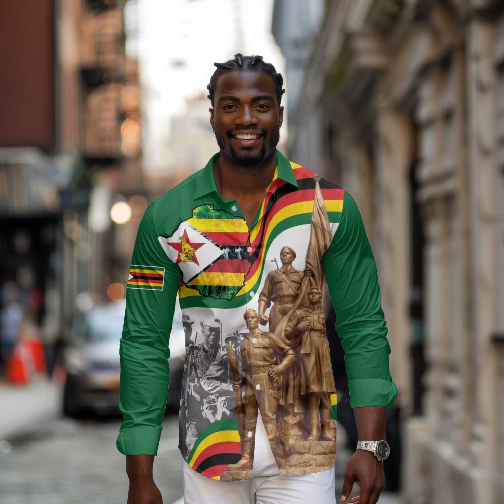 Happy Heroes Day Zimbabwe Long Sleeve Button Shirt Unity Freedom Work - African Pride