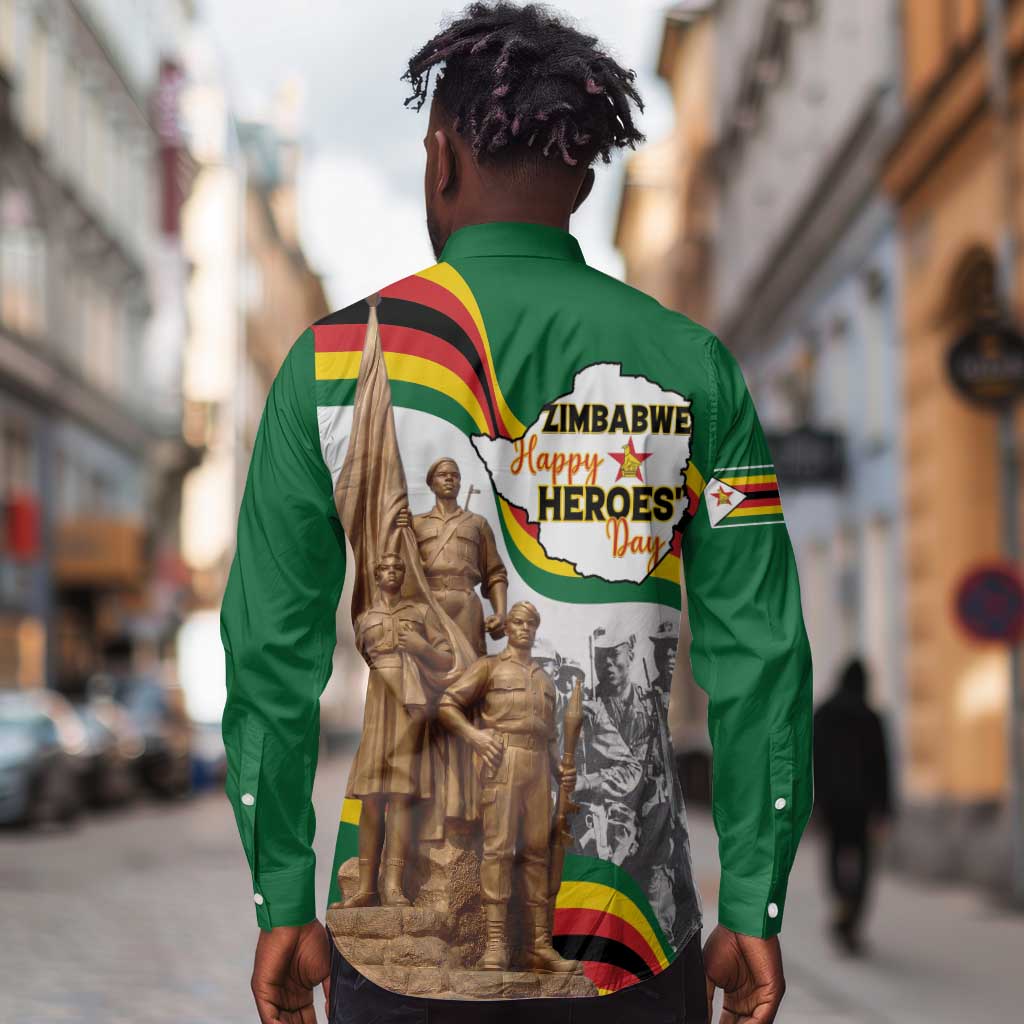 Happy Heroes Day Zimbabwe Long Sleeve Button Shirt Unity Freedom Work - African Pride