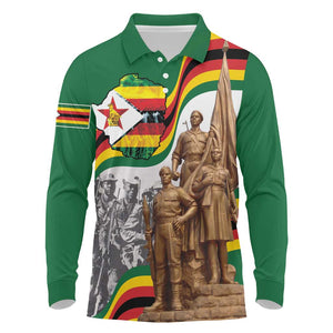Happy Heroes Day Zimbabwe Long Sleeve Polo Shirt Unity Freedom Work - African Pride
