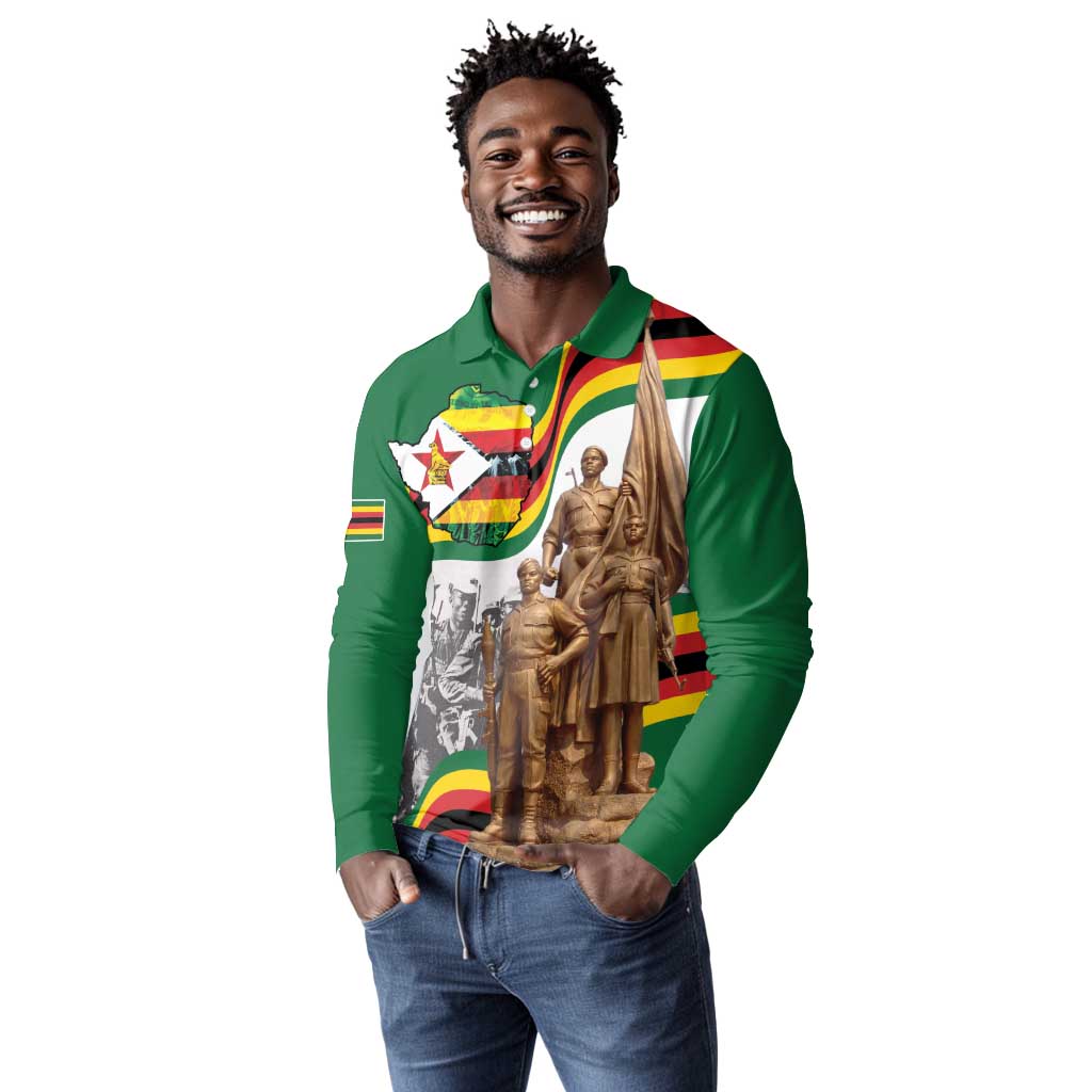 Happy Heroes Day Zimbabwe Long Sleeve Polo Shirt Unity Freedom Work - African Pride