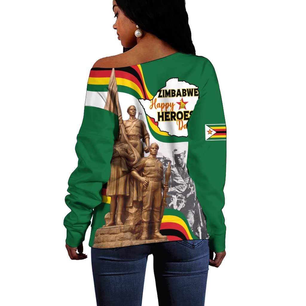Happy Heroes Day Zimbabwe Off Shoulder Sweater Unity Freedom Work - African Pride