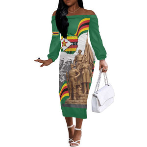 Happy Heroes Day Zimbabwe Off The Shoulder Long Sleeve Dress Unity Freedom Work - African Pride