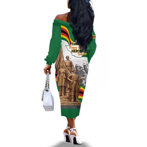 Happy Heroes Day Zimbabwe Off The Shoulder Long Sleeve Dress Unity Freedom Work - African Pride