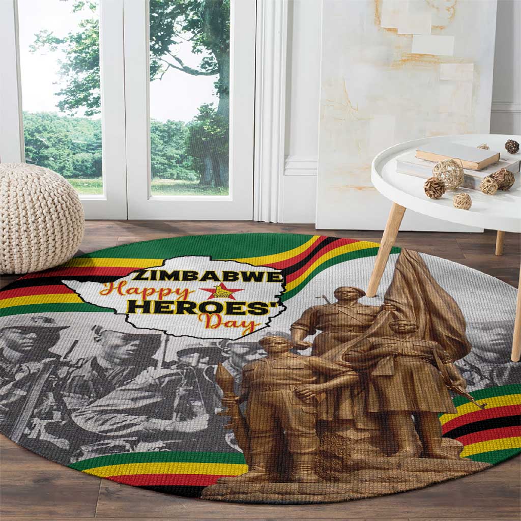 Happy Heroes Day Zimbabwe Round Carpet Unity Freedom Work - African Pride