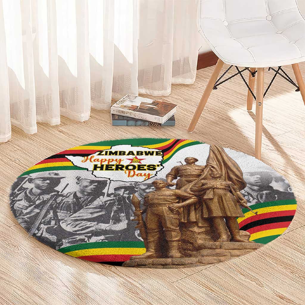 Happy Heroes Day Zimbabwe Round Carpet Unity Freedom Work - African Pride