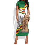 Happy Heroes Day Zimbabwe Short Sleeve Bodycon Dress Unity Freedom Work - African Pride